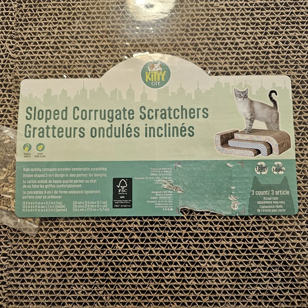 Floral and Gingham Curved Cat Scratcher 3 Pack